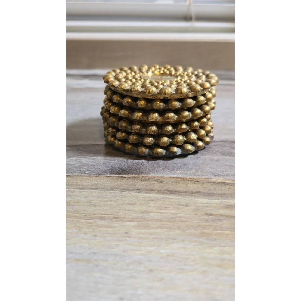 Vintage Solid Brass Hobnail Bubble Coasters Set of 6 Heavy MCM Hollywood Regency